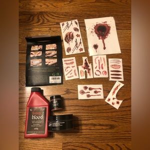 Halloween costume / cosplay accessories. blood, wound tattoos, dirt, ash powder